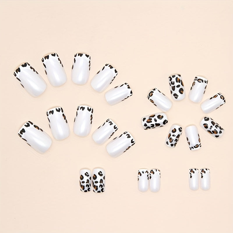 Leopard Print Press On Nails, Short Square Glue On Nails, Glossy Fake Nails For Women And Girls, 24 Pcs