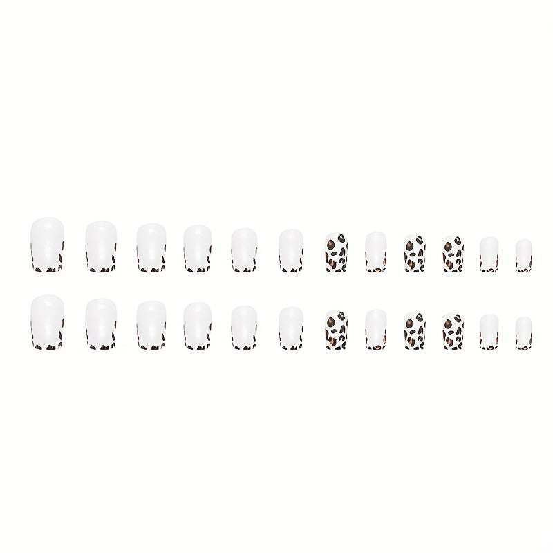 Leopard Print Press On Nails, Short Square Glue On Nails, Glossy Fake Nails For Women And Girls, 24 Pcs