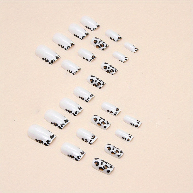 Leopard Print Press On Nails, Short Square Glue On Nails, Glossy Fake Nails For Women And Girls, 24 Pcs