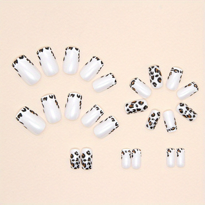 Leopard Print Press On Nails, Short Square Glue On Nails, Glossy Fake Nails For Women And Girls, 24 Pcs
