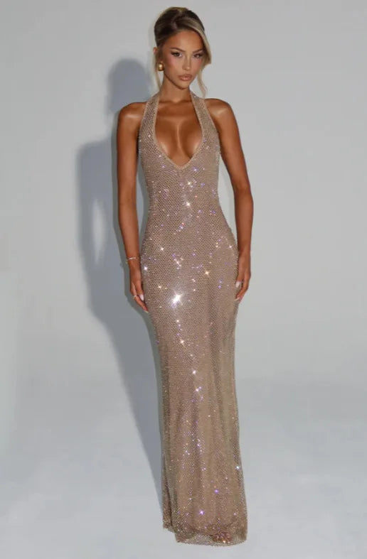 Townlike Backless Sequin Nightclub Sexy Party Dress Women Halter 2025 Spring Summer Dress Slim Bodycon Maxi Long Dresses