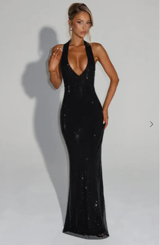 Townlike Backless Sequin Nightclub Sexy Party Dress Women Halter 2025 Spring Summer Dress Slim Bodycon Maxi Long Dresses