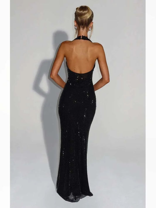 Townlike Backless Sequin Nightclub Sexy Party Dress Women Halter 2025 Spring Summer Dress Slim Bodycon Maxi Long Dresses