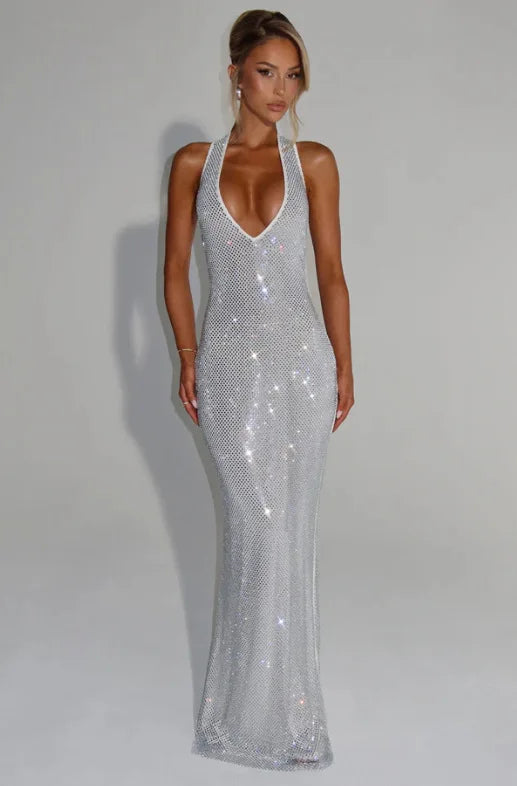 Townlike Backless Sequin Nightclub Sexy Party Dress Women Halter 2025 Spring Summer Dress Slim Bodycon Maxi Long Dresses