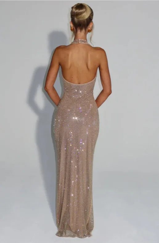 Townlike Backless Sequin Nightclub Sexy Party Dress Women Halter 2025 Spring Summer Dress Slim Bodycon Maxi Long Dresses