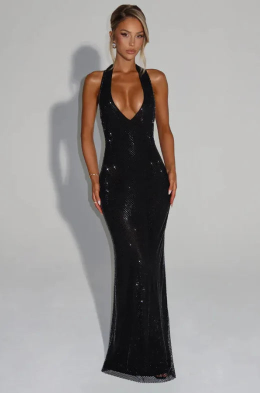 Townlike Backless Sequin Nightclub Sexy Party Dress Women Halter 2025 Spring Summer Dress Slim Bodycon Maxi Long Dresses